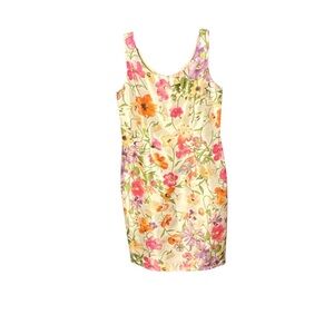Floral Scoop-Neck Sheath Dress - Cream with Pink & Orange Floral